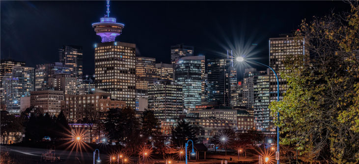 Vancouver skyline at night