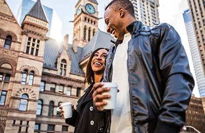 Couple walking in Toronto